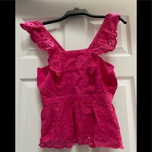 Banana Republic Eyelet Peplum top. Fuchsia color. Size Petite Medium & Small.